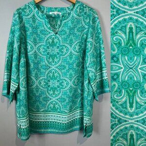Violet + Claire Chiffon Blouse Womens Size 1X Green Coastal Summer Beachy
